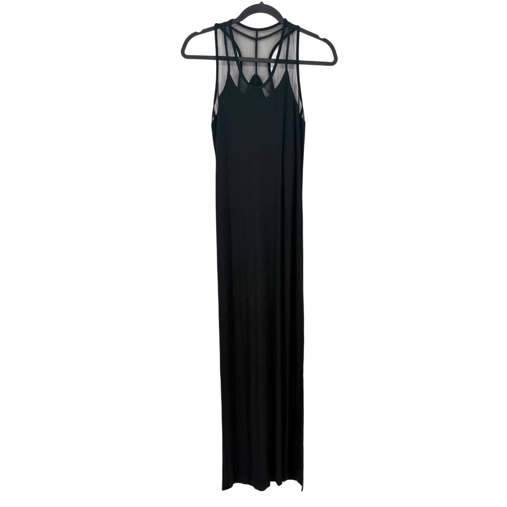 Anatomie Maxi Dress Mesh Panel Sleeveless M Black Italian Luxury Travel Slit